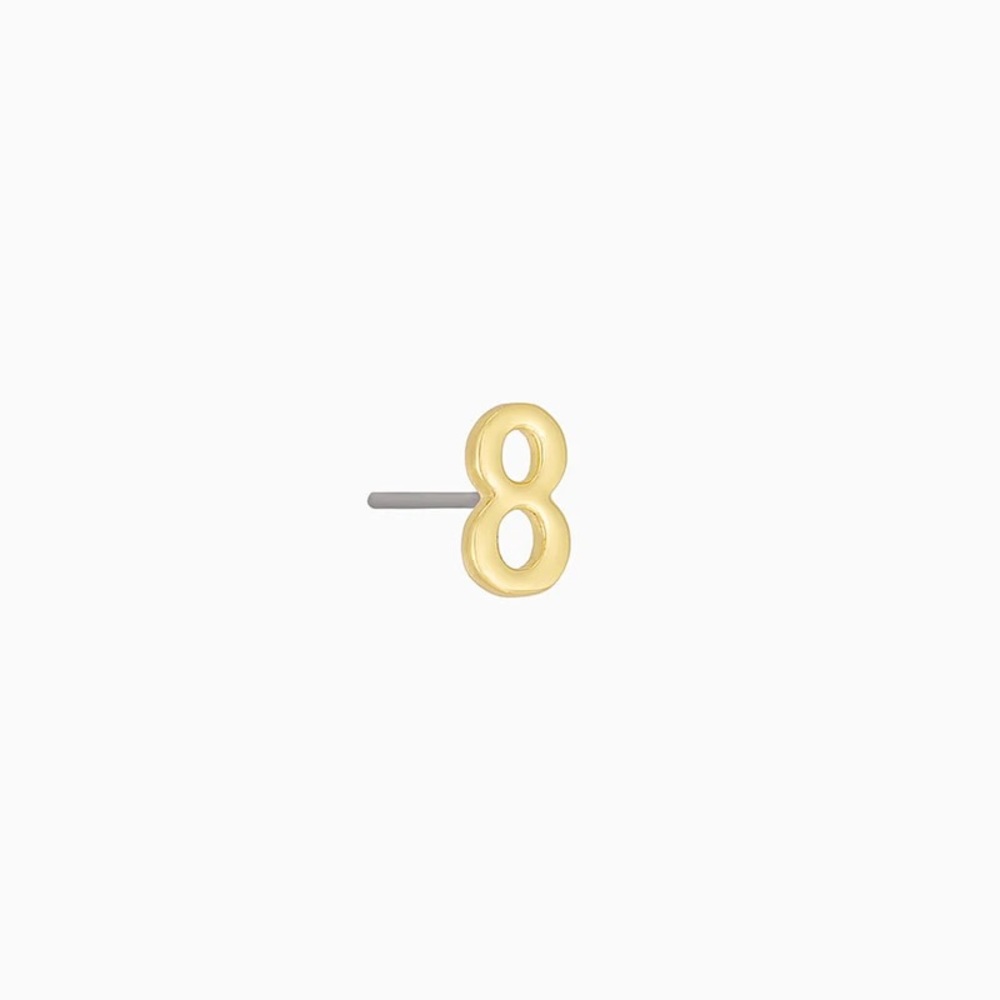 NWT Uncommon James Number Eight Single Stud Earring Gold with Dust Bag